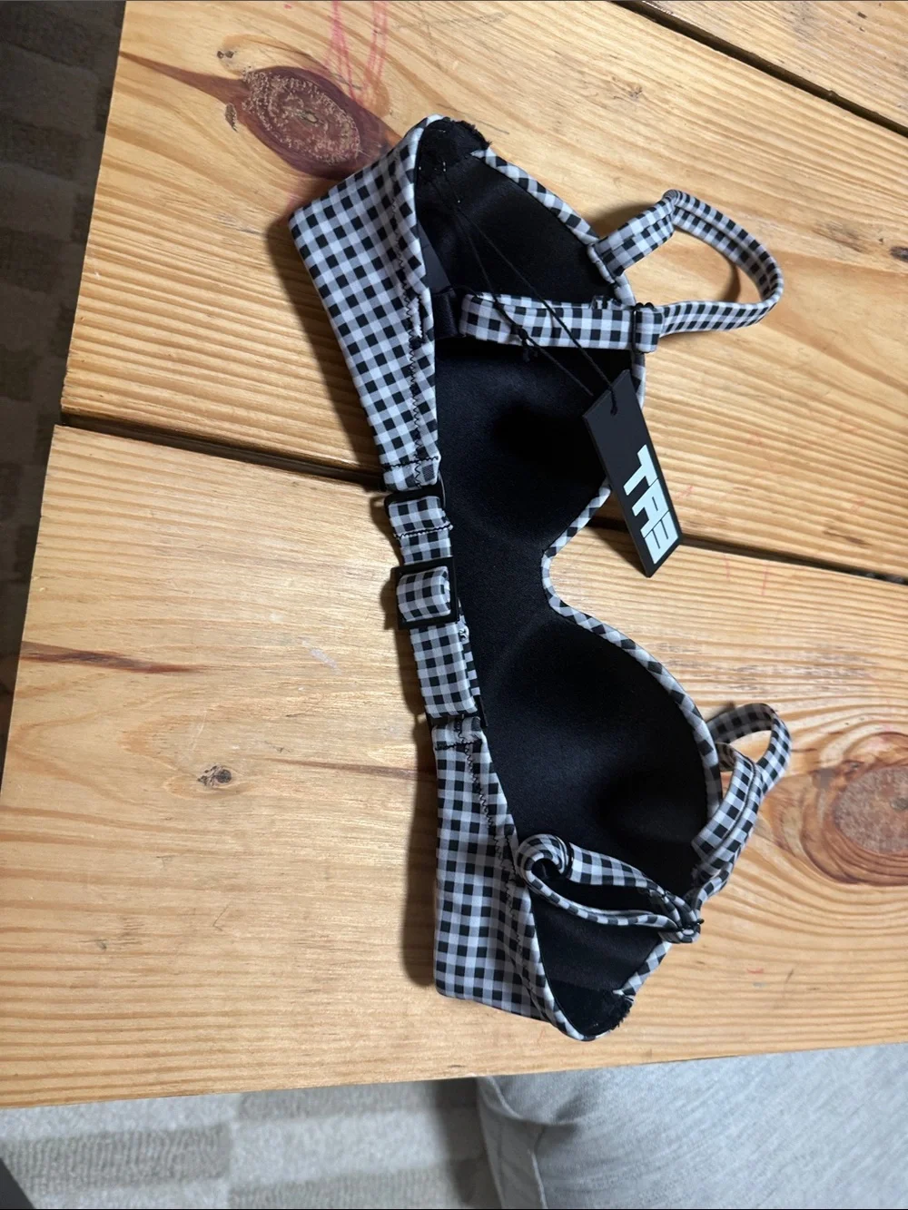 TA3 NWT XS small A/C cup Gingham Push-Up Bra Top - Black & White